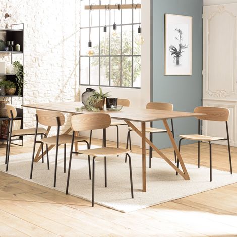 TOM - Lot de 2 chaises « écolier » en bois de frêne pieds acier noir (1/5)