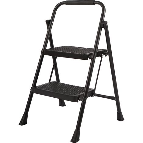 KOTARBAU® Escabeau 3 Marches - Escabeau Pliable - Acier Thermolaqué - Escabeau Escalier - Antidérapant et Stable - H : 46 cm - Noir (1/4)