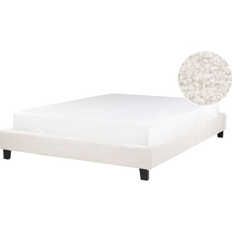 Letto imbottito bouclé beige chiaro senza testiera rete a doghe 140 x 200 cm Roanne