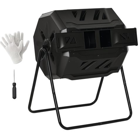 Composteur rotatif Outsunny pour extérieur, à double chambre et à rotation 360°, 163 litres (43 gallons), noir
