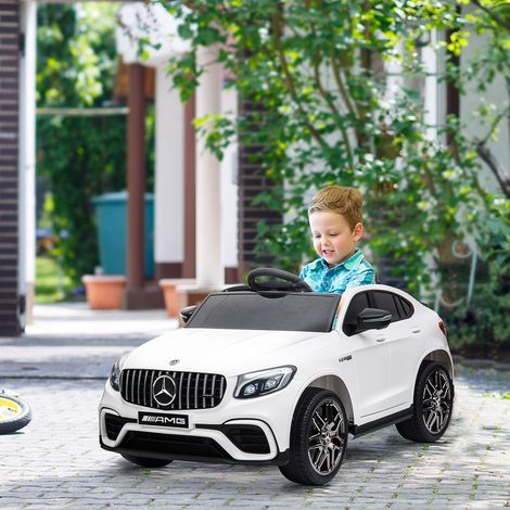 Mercedes-Benz AMG GLC63S Coupé, 12V Elektro-Kinderauto für Kinder von 3-5 Jahren, Geschwindigkeit 3-5 km/h, mit Sicherheitsgurt, Fernbedienung und USB-Anschluss für MP3-Musik, Weiß