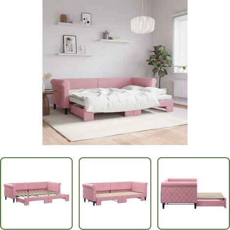 Lit gigogne - Lit de jour avec gigogne sans matelas rose 80x200 cm (1/5)