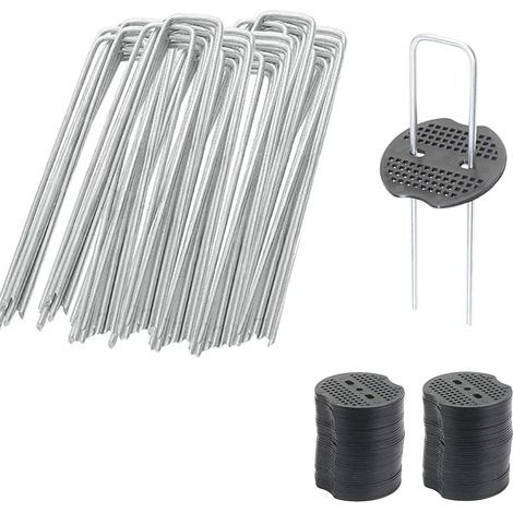 50 Gartenerdanker mit 50 Unterlegscheiben, Bodenanker für Unkrautvlies, Campingheringe, U-förmige Heringe, 150 mm lang, 2,5 mm Durchmesser (1/5)