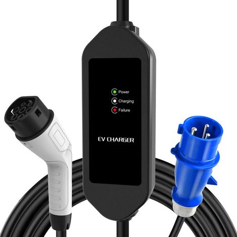 Chargeur Voiture Électrique Portable Type 2 32A 7kW Monophasé 220V Prise CEE Bleue IP67 - Chargeur Domestique et Nomade avec Indicateurs LED (1/5)