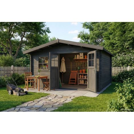 Abri de jardin Valerie Gris Imprégné, 28 mm Épaisseur paroi 438 x 427 cm (1/5)