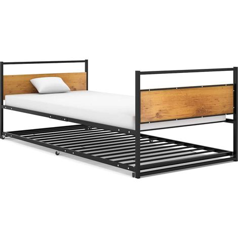 Lit simple pour adulte - Cadre de lit extensible Noir Métal 90x200 cm BV725899 - BonneVie (1/5)