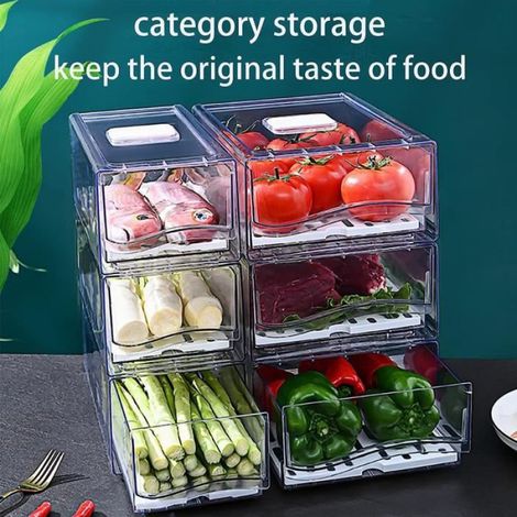 Lot de 2 Boîte de Rangement, Organiseur Frigo Transparent, Couvercle Empilable PET Sans BPA, Cuisine Garde-manger (1/3)