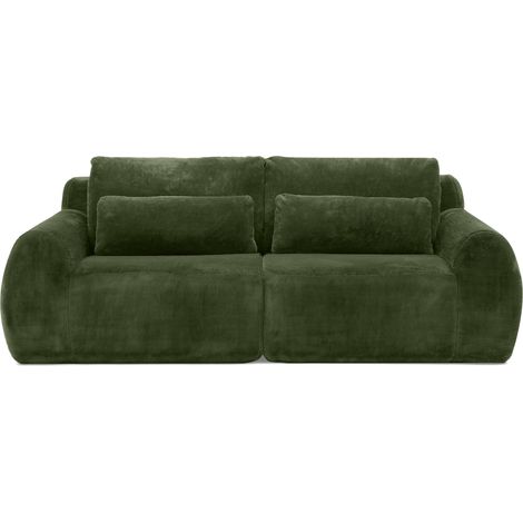 Divano a 2 posti verde in tessuto effetto peluche con USB e tasca laterale MODENUIT (1/5)