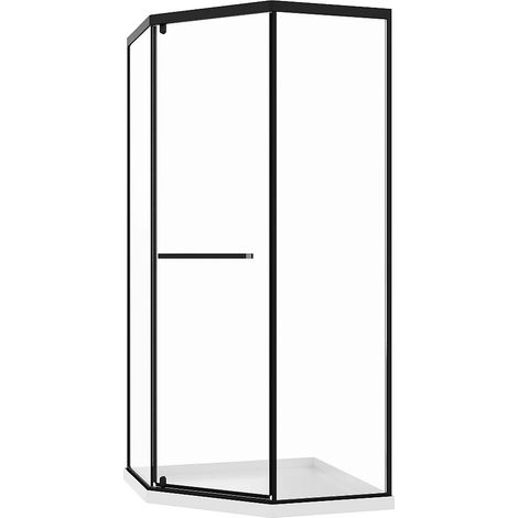 Parete doccia pentagonale con piatto per doccia 90 x 90 x 195 cm Nero opaco  - CRISTELIO (1/5)