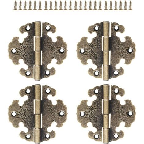 Pair CSPARKV 4 Pièces Charnières Antiques - Charnière décorative - Mini Charnière Rétro - Charniere Porte - Charnières vintage en bronze,Pour la décoration d'armoires,de portes en bois,de bibliothèque