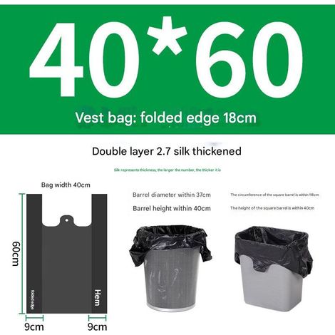 Sac en plastique portable noir, sac poubelle à cordon épais et durable, étanche, adapté à la maison et au bureau (4060cm) (100 pièces/2,6 soie) (1/5)