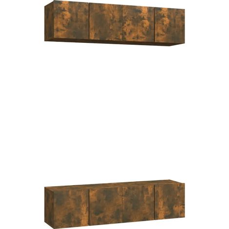 Lot de 4 meubles TV muraux pratiques élégants 60 x 30 x 30 cm en bois d'ingénierie chêne fumé