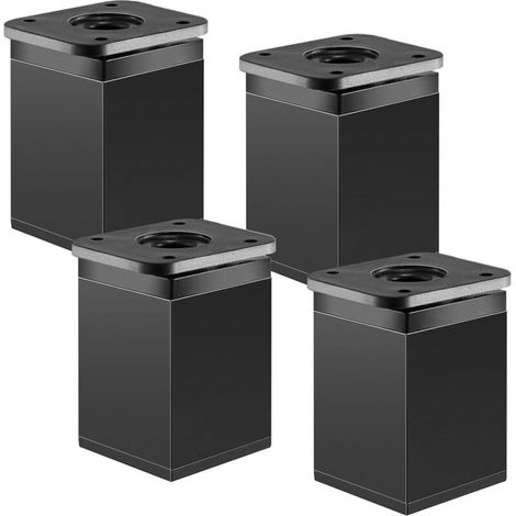 Lot de 4 pieds de meubles réglables en hauteur - En métal noir - Pour armoire, canapé, chaise, table, table basse, meuble TV, table de chevet - Hauteur : 60 mm (+ 20 mm) (1/5)
