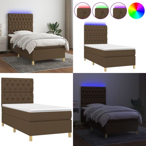 Sommier à lattes de lit et matelas et LED Marron foncé 80x200cm - Sommier Tapissier - Lit Avec Led - Matelas À Ressorts Ensachés - Tête De Lit Ajustable - Éclairage LED - Home & Living (1/5)