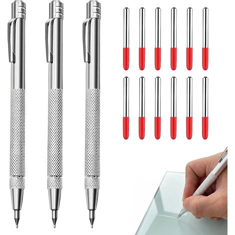 3 Pointe A Tracer Stylos à Pointe En Carbure De TungstèNe, 12 Pointes De Marquage Rechange, Aiguilles à Tracer En MéTal, Pour Graver Des Carreaux En MéTal, Verre, CéRamique (1/5)