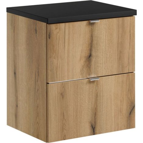Set bagno sospeso VANO effetto rovere e nero 50cm: mobile sottolavabo con cassetti + piano per lavabo