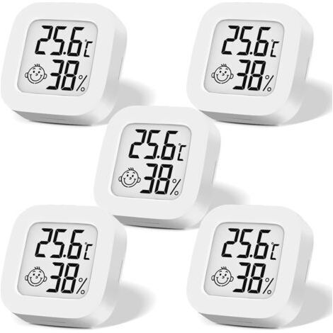 Lot de 5 mini thermomètres numériques, hygromètre LCD, température intérieure sans fil, hygromètre, capteur de température de haute précision, affichage en ℉/℃ pour chambre de bébé, intérieur, bureau (1/5)