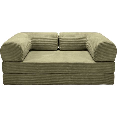 AMARA - Canapé droit convertible velours côtelé 3 places - Vert