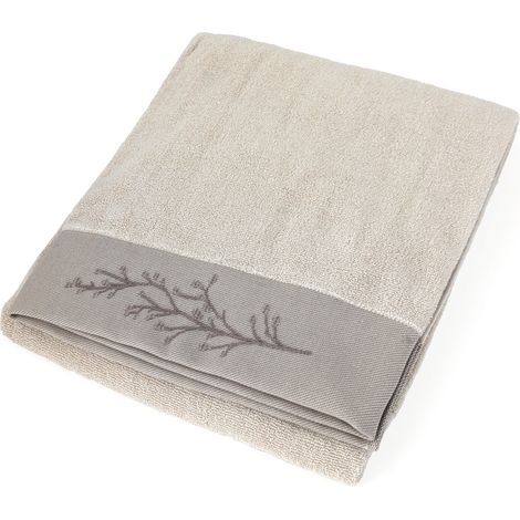 Drap de bain absorbant coton 100x150cm FEUILLE beige (1/5)