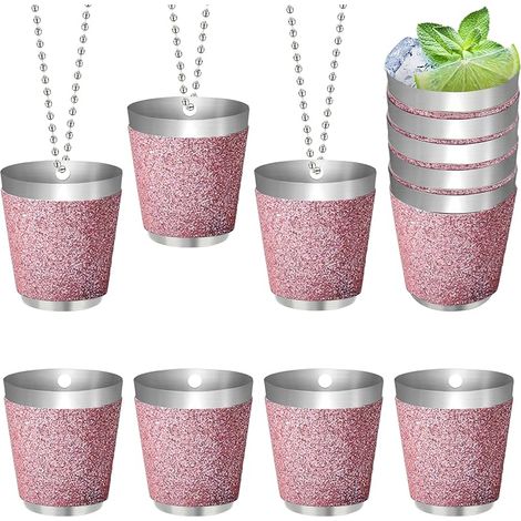 Ensemble de 12 verres à vin verre à vin suspendu en métal en acier inoxydable avec verre à vin chaîne 30ml verre à vin rose chaîne pour la Fête de mariage Teen Party fiesta taste Party (1/5)