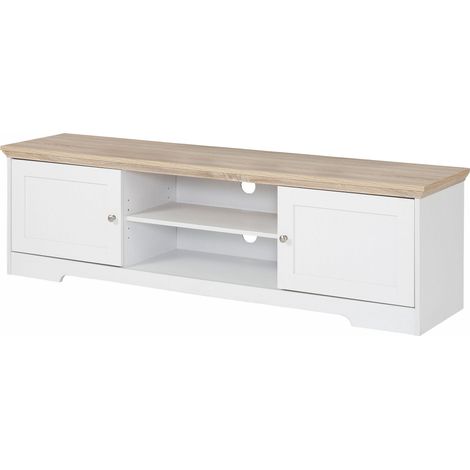 Meuble TV avec 2 portes en mélaminé blanc (1/5)