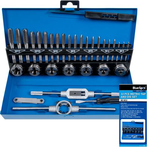 Bluespot 32pc Metric Tap and Die Set M3 M4 M5 M6 M8 M10 M12 Steel Thread Cutter (1/5)