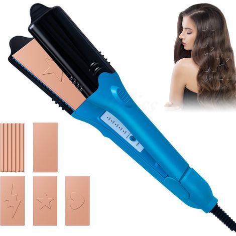 Lisseur à cheveux avec plaques 3D interchangeables, 5 niveaux de température - Bleu et noir (1/5)