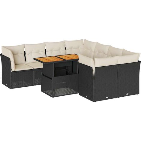 Maison Exclusive - Set Divani da Giardino 9 pz con Cuscini Nero in Polyrattan