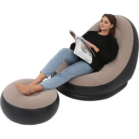 Fauteuil Gonflable Pliable en PVC Flocké Confortable avec Repose-Pieds, Chaise Lounge pour Camping Extérieur Voyage Café (1/5)