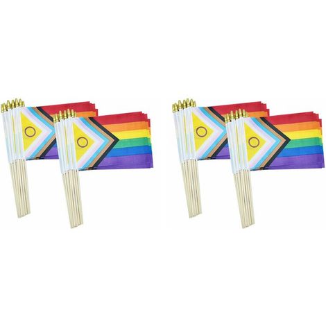 Paquete de 100 banderas de asta del orgullo intersexual, Orgullo Gay Progresista, pequeñas banderas LGBTQ arcoíris de mano, 5x8 pulgadas