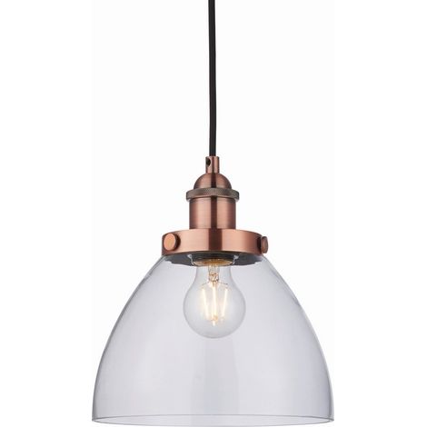 Endon Hansen - Vetro a sospensione a 1 luce, piatto in rame invecchiato, E27 (1/5)