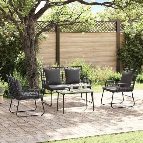 Garten Essgruppe 3 pcs Schwarz und Anthrazit Poly-Rattan