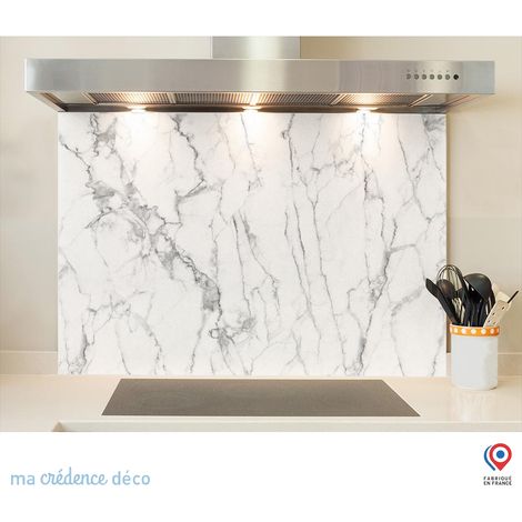 Fond de hotte : Marbre blanc Modena - Verre trempé - 60 cm - 45 cm (1/5)