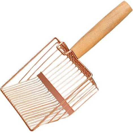 Pelle à litière pour chats, tamis à sable portable et résistant, avec manche en bois.-rose gold