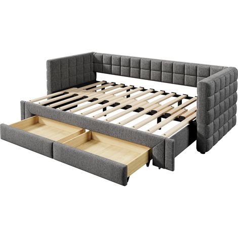 Cama banqueta extensible 90 x 200 cm en terciopelo gris con 2 cajones HOMVRA (1/5)