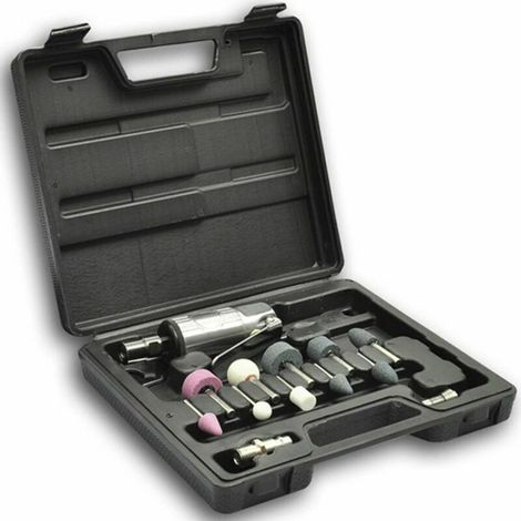 Meuleuse pneumatique 25,000 t/min – Pression 6,3 bar – Coffret 16 meules pour ébavurage et polissage – Design ergonomique (1/3)