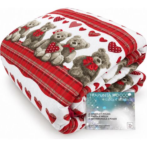 Trapunta Orsetti del Cuore Rossa, Piumone Invernale 300 g/m² in Microfibra Manopesca Made in Italy 1 PIAZZA E MEZZA (1/5)
