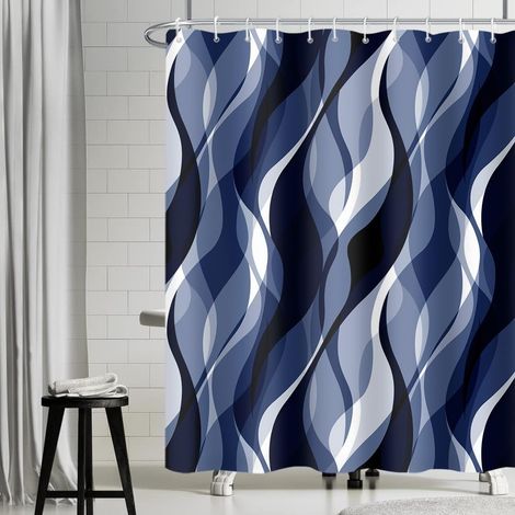 Rideau Douche Anti Moisissure, Uiiooazy Rideau de Douche Bleu Marine Abstrait Rayure Noir Rayé Rideaux de Baignoire Tissu Imperméable Lavable Polyester Rideaux Salle de Bain avec 12 Crochets 200x180cm (1/5)