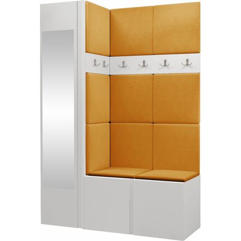 Conjunto para recibidor Hartford 277, Blanco, 186x124x46cm, Espejo, Aglomerado laminado, Tapiz, Colocada, Montada en la pared
