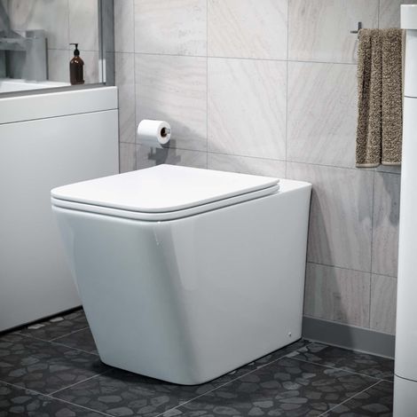 Square Rimless Back To Wall Toilet With UF Seat White (1/5)