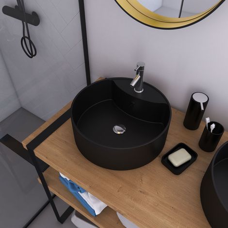 Lavabo da appoggio rotondo in ceramica nera - diametro 41cm - altezza 15cm - ROLL ON DARK (1/5)