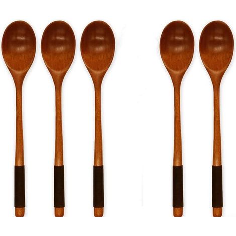 Set da 5 pezzi composto da un cucchiaio di legno e un mestolo di legno con manico lungo, utensili da cucina giapponesi per la cucina coreana, per mescolare, amalgamare e per il miele. (1/5)