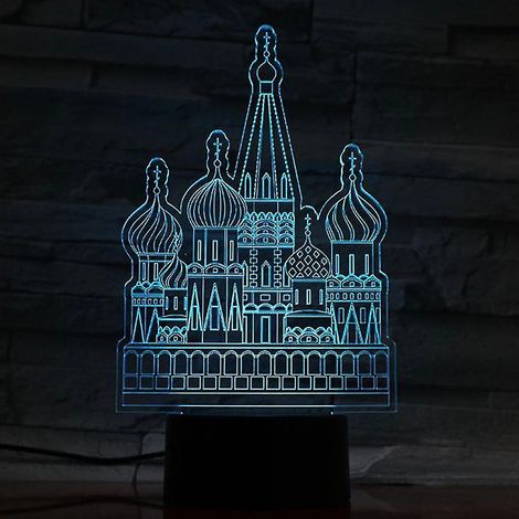 Lampe de table 3D veilleuse miniature style Kremlin de Moscou, à LED multicolores et dégradées.