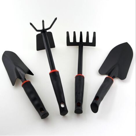 4 de tailles différentes en acier carbone noir Râteau portable + accessoires jardin robustes - Idéal entretien extérieur (1/5)