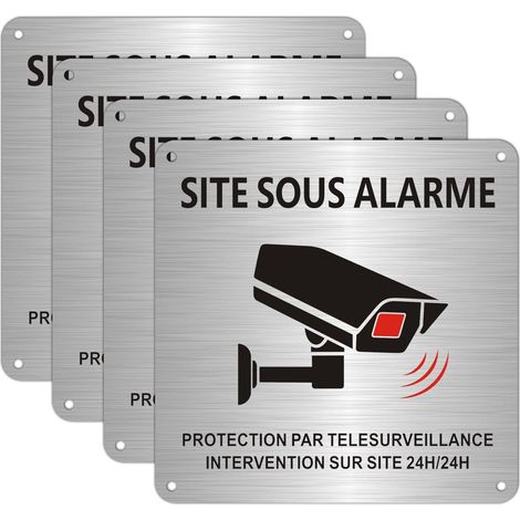 4-pièces Panneau de sécurité Panneaux de signalisation de sécurité et panneaux d'alerte de surveillance Métal en Aluminium Antirouille de 1 mm (Argenté, 15x15cm) (1/5)
