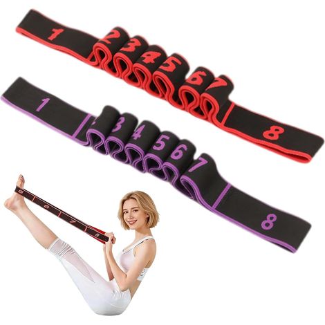 Fitness Bands with Buckles, 2 Pieces Stretch Bands Yoga Strap, Resistance Bands with Handles for Stretching and Yoga, Adjustable Bands for Full Body Stretching (1/5)