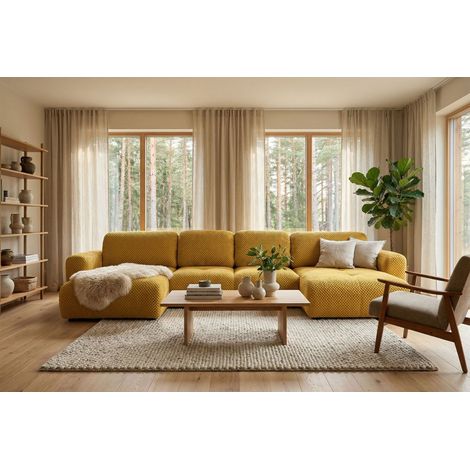 Wohnlandschaft mit Schlaffunktion BRUSK MAX Sofa in Stoff Pop Honiggelb (1/5)