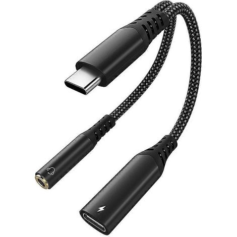 Adaptateur USB-C vers prise casque et chargeur 3,5 mm, câble dongle USB-C vers prise auxiliaire 2 en 1 avec charge rapide PD 60 W (1/5)