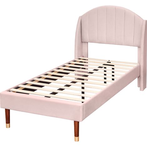 Letto Singolo 90×200 cm, Letto 1 Posto con Testiera Imbottita, senza Materasso, Velluto, Rosa (1/5)