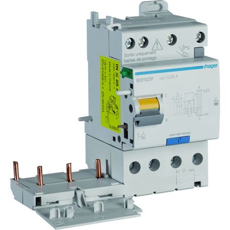 Bloc différentiel double sortie 3P+N 25A 30mA type F - HAGER BDF925F